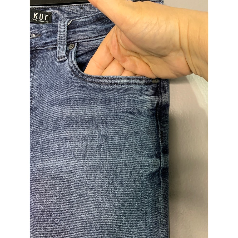 KUT From The Kloth Distressed Kelsey High Rise Ankle Flare Jeans Size 6 Blue - Picture 4 of 15